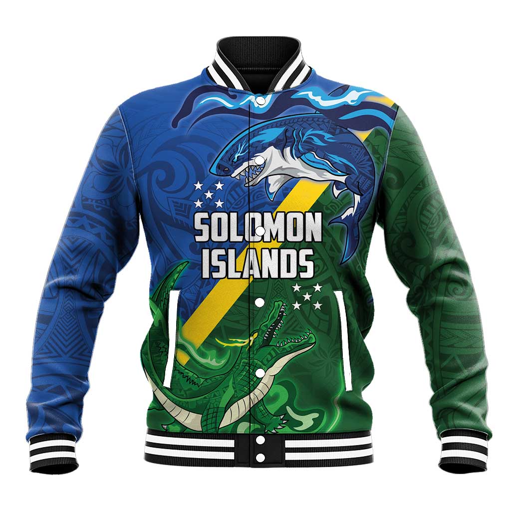 Solomon Islands Polynesian Tribal Shark and Crocodile Baseball Jacket