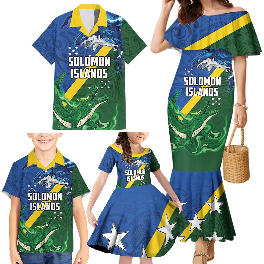 Solomon Islands Polynesian Tribal Shark and Crocodile Family Matching Mermaid Dress and Hawaiian Shirt LT03 - Polynesian Pride