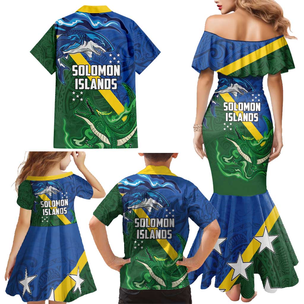 Solomon Islands Polynesian Tribal Shark and Crocodile Family Matching Mermaid Dress and Hawaiian Shirt LT03 - Polynesian Pride