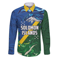 Solomon Islands Polynesian Tribal Shark and Crocodile Family Matching Mermaid Dress and Hawaiian Shirt LT03 Dad's Shirt - Long Sleeve Blue - Polynesian Pride