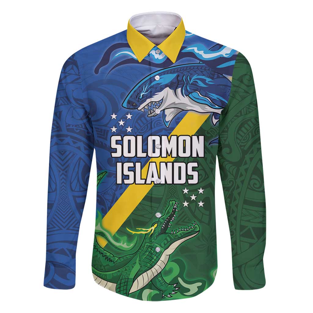 Solomon Islands Polynesian Tribal Shark and Crocodile Family Matching Puletasi and Hawaiian Shirt