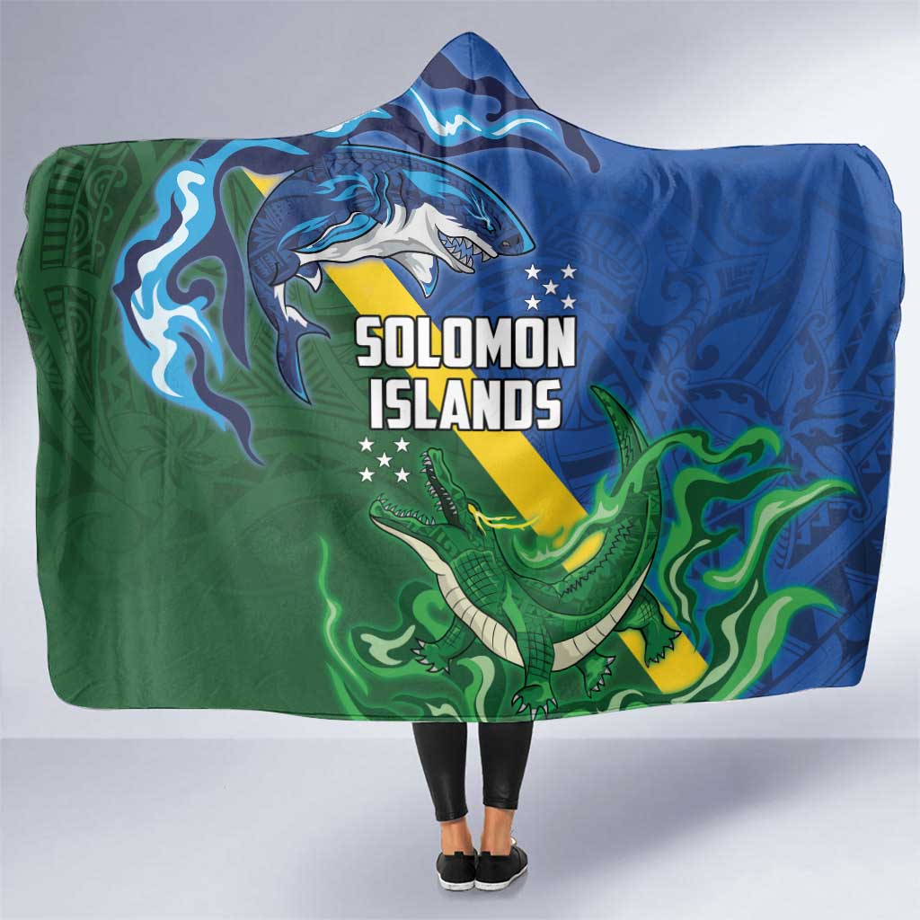 Solomon Islands Polynesian Tribal Shark and Crocodile Hooded Blanket