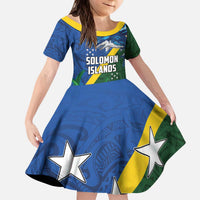 Solomon Islands Polynesian Tribal Shark and Crocodile Kid Short Sleeve Dress LT03 KID Blue - Polynesian Pride