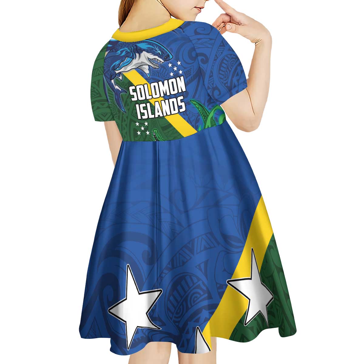 Solomon Islands Polynesian Tribal Shark and Crocodile Kid Short Sleeve Dress LT03 - Polynesian Pride