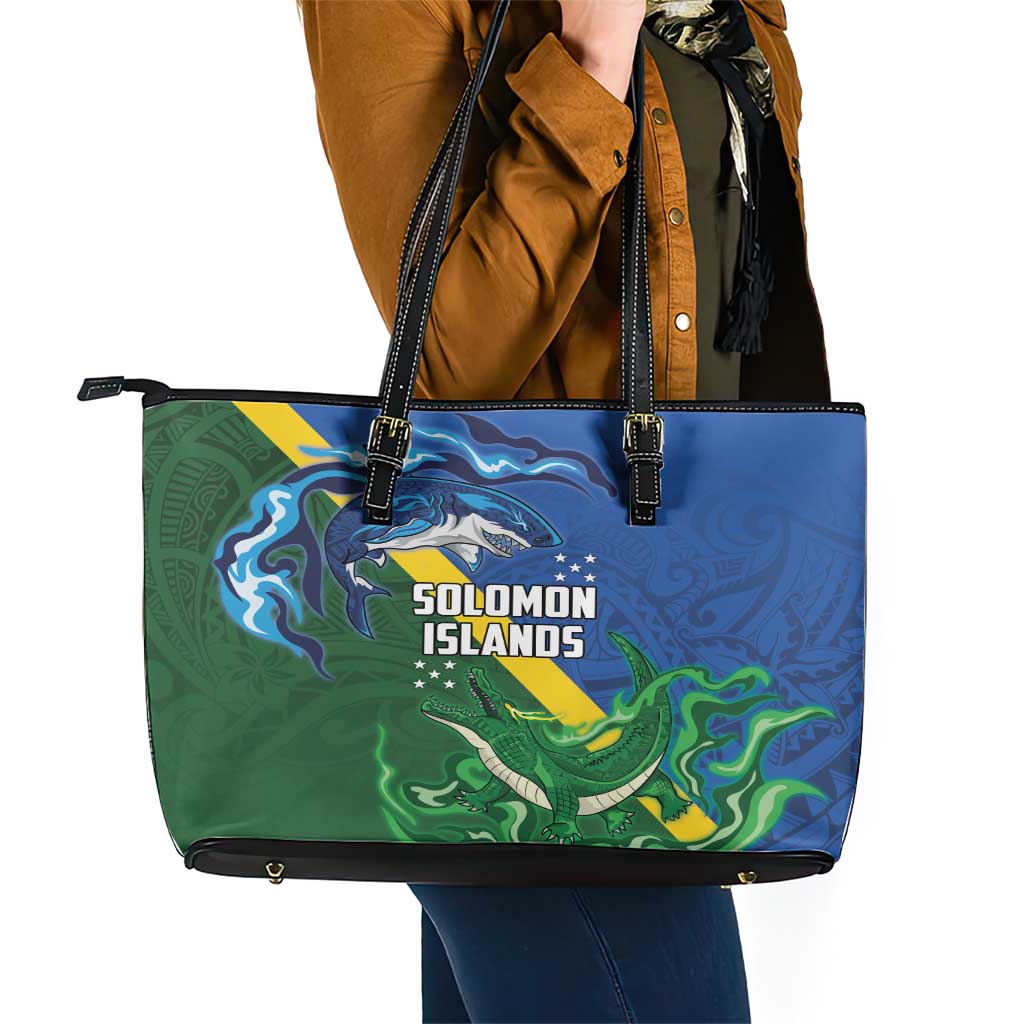 Solomon Islands Polynesian Tribal Shark and Crocodile Leather Tote Bag LT03 - Polynesian Pride