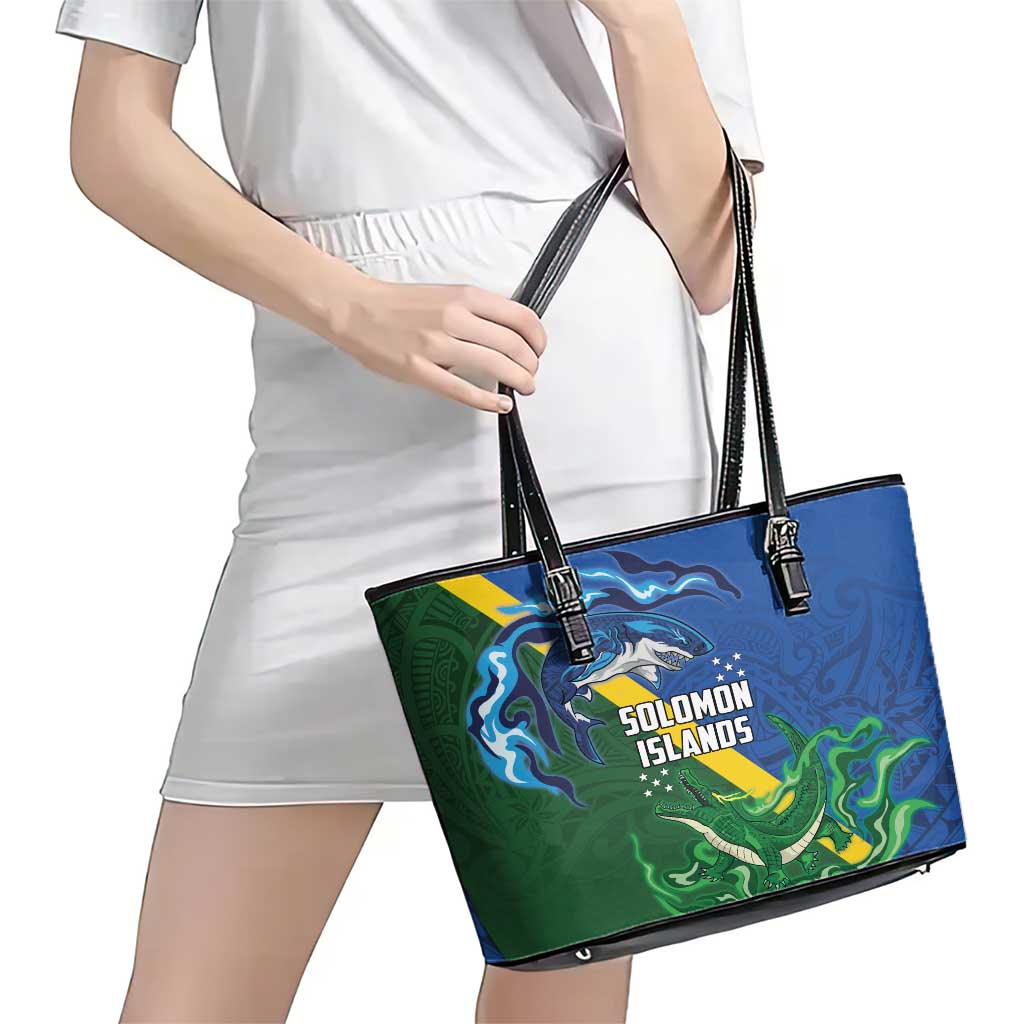 Solomon Islands Polynesian Tribal Shark and Crocodile Leather Tote Bag LT03 - Polynesian Pride
