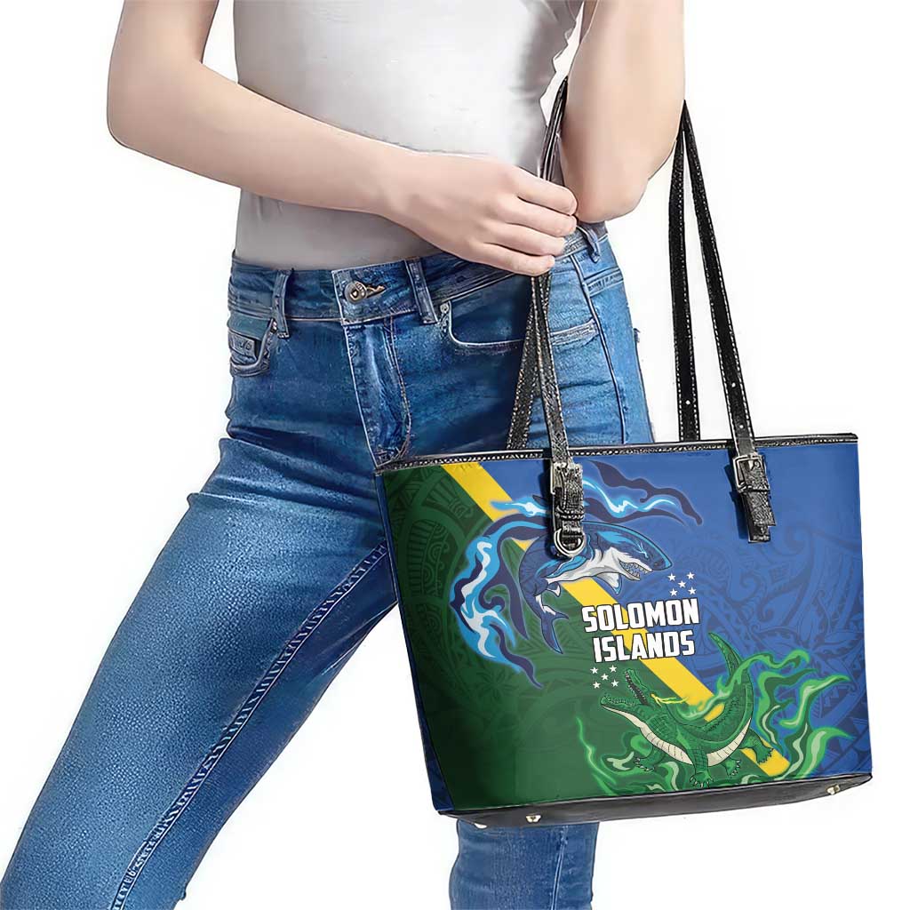 Solomon Islands Polynesian Tribal Shark and Crocodile Leather Tote Bag LT03 - Polynesian Pride