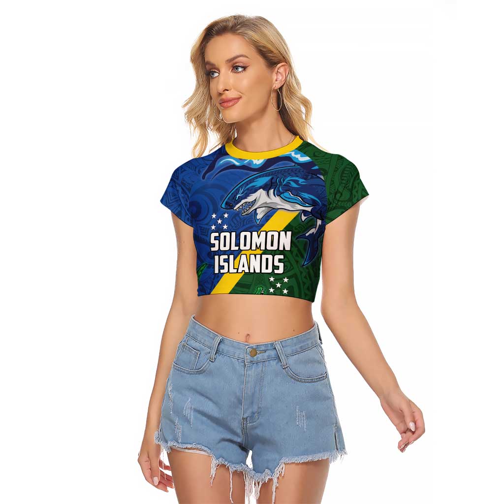 Solomon Islands Polynesian Tribal Shark and Crocodile Raglan Cropped T Shirt