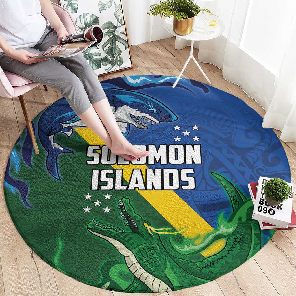 Solomon Islands Polynesian Tribal Shark and Crocodile Round Carpet