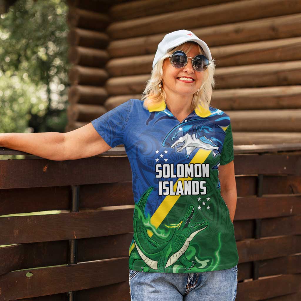 Solomon Islands Polynesian Tribal Shark and Crocodile Women Polo Shirt
