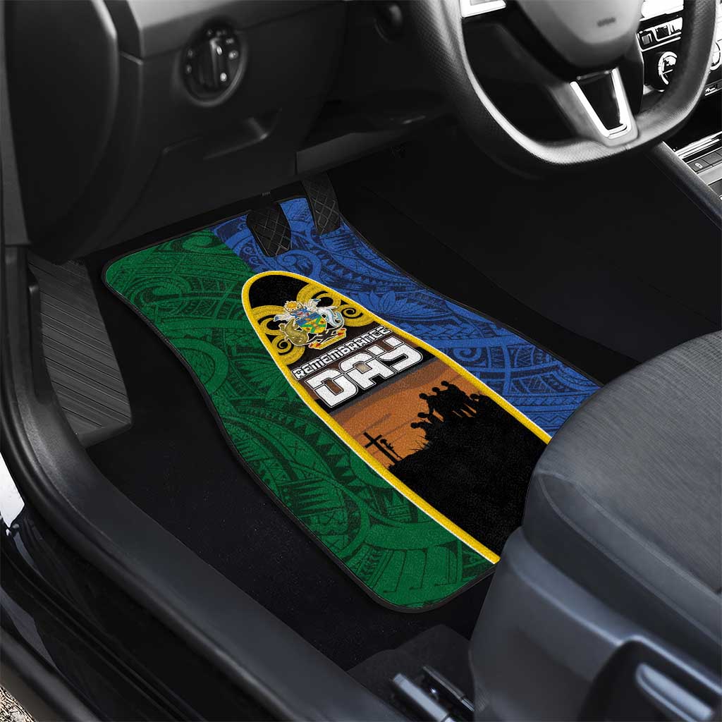 Solomon Islands Remembrance Day Car Mats Lest We Forget and Polynesian Tattoo Pattern