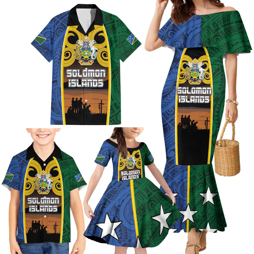 Solomon Islands Remembrance Day Family Matching Mermaid Dress and Hawaiian Shirt Lest We Forget and Polynesian Tattoo Pattern LT03 - Polynesian Pride