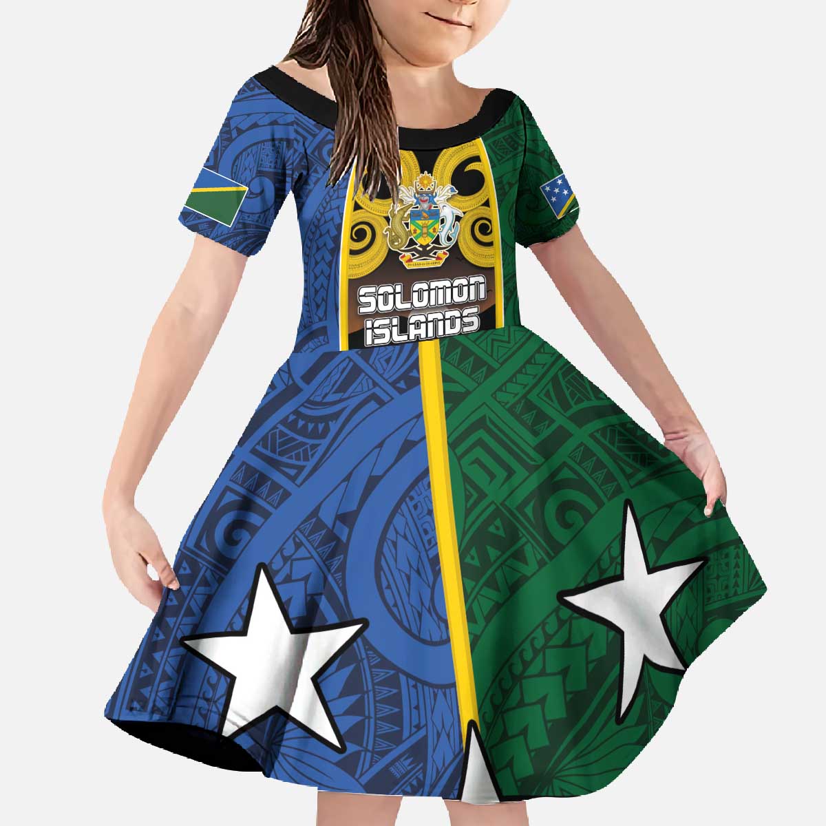 Solomon Islands Remembrance Day Family Matching Off The Shoulder Long Sleeve Dress and Hawaiian Shirt Lest We Forget and Polynesian Tattoo Pattern