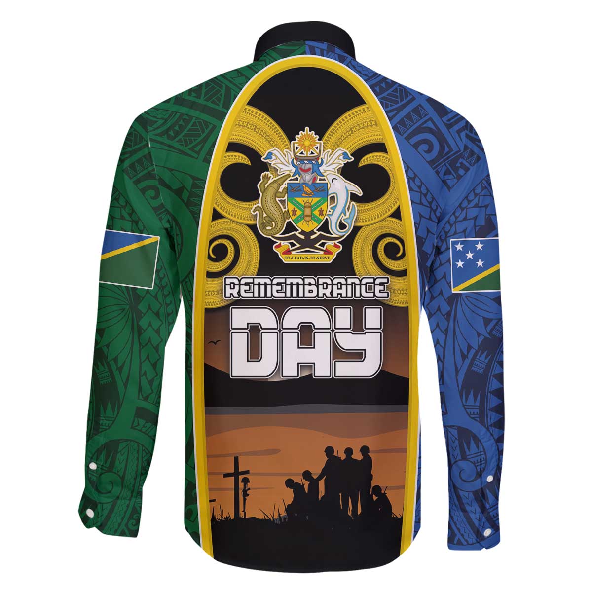 Solomon Islands Remembrance Day Family Matching Off The Shoulder Long Sleeve Dress and Hawaiian Shirt Lest We Forget and Polynesian Tattoo Pattern