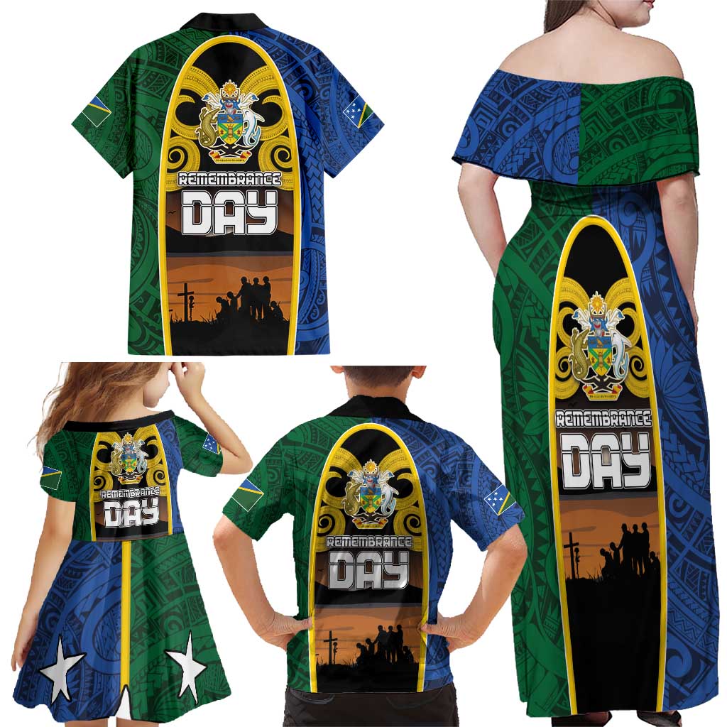 Solomon Islands Remembrance Day Family Matching Off Shoulder Maxi Dress and Hawaiian Shirt Lest We Forget and Polynesian Tattoo Pattern LT03 - Polynesian Pride
