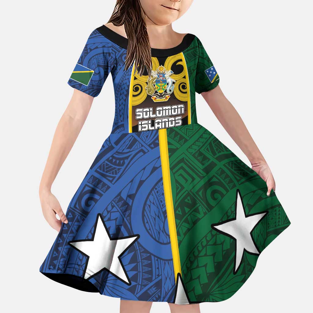 Solomon Islands Remembrance Day Family Matching Puletasi and Hawaiian Shirt Lest We Forget and Polynesian Tattoo Pattern LT03 Daughter's Dress Black - Polynesian Pride