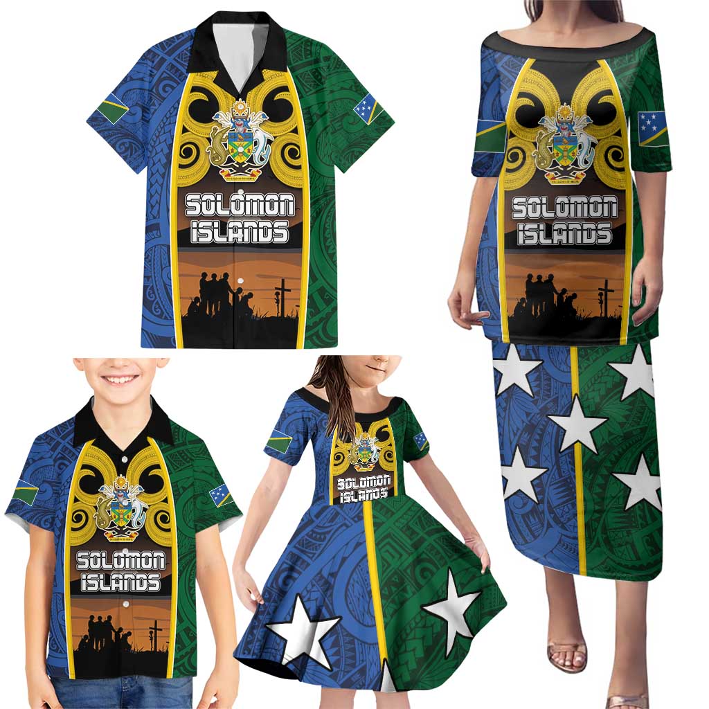 Solomon Islands Remembrance Day Family Matching Puletasi and Hawaiian Shirt Lest We Forget and Polynesian Tattoo Pattern LT03 - Polynesian Pride