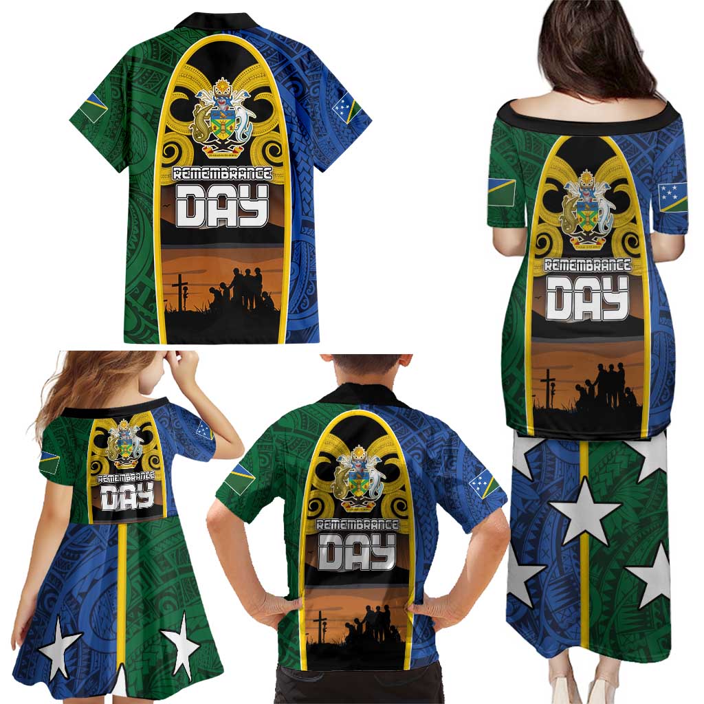 Solomon Islands Remembrance Day Family Matching Puletasi and Hawaiian Shirt Lest We Forget and Polynesian Tattoo Pattern LT03 - Polynesian Pride