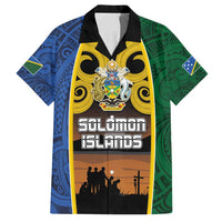 Solomon Islands Remembrance Day Family Matching Puletasi and Hawaiian Shirt Lest We Forget and Polynesian Tattoo Pattern LT03 Dad's Shirt - Short Sleeve Black - Polynesian Pride