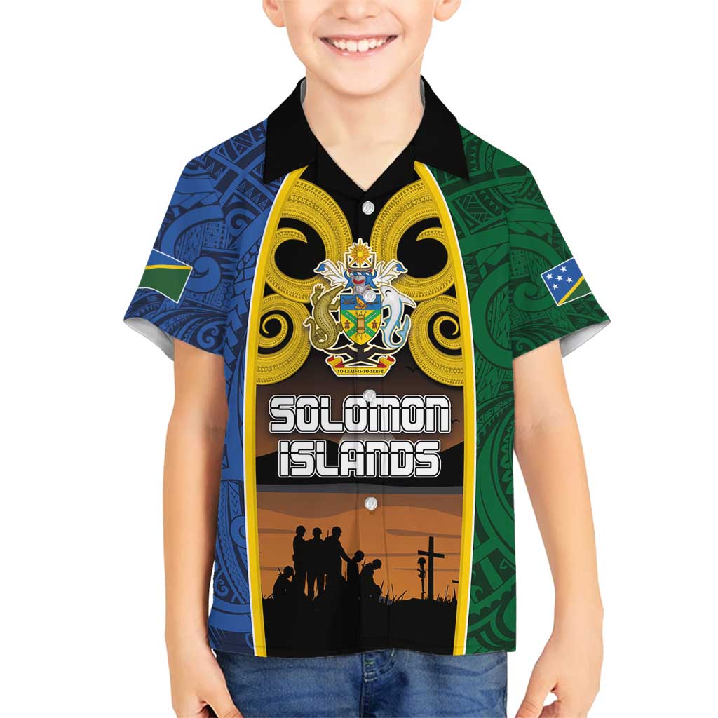 Solomon Islands Remembrance Day Family Matching Summer Maxi Dress and Hawaiian Shirt Lest We Forget and Polynesian Tattoo Pattern LT03 Son's Shirt Black - Polynesian Pride