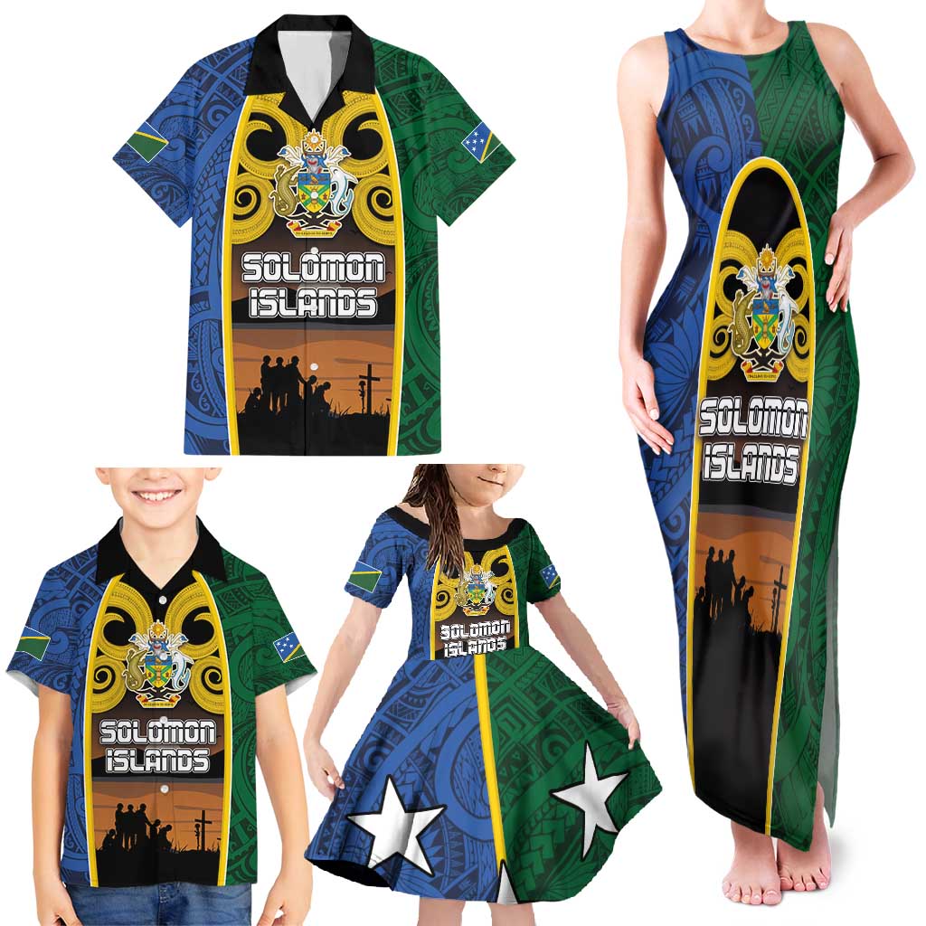 Solomon Islands Remembrance Day Family Matching Tank Maxi Dress and Hawaiian Shirt Lest We Forget and Polynesian Tattoo Pattern LT03 - Polynesian Pride
