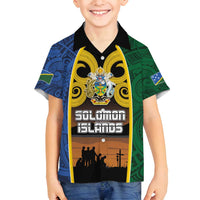 Solomon Islands Remembrance Day Family Matching Tank Maxi Dress and Hawaiian Shirt Lest We Forget and Polynesian Tattoo Pattern LT03 Son's Shirt Black - Polynesian Pride