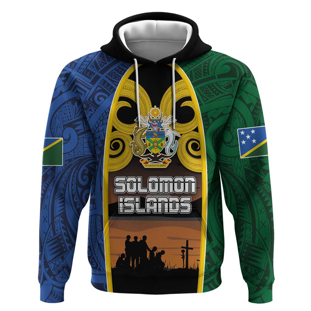 Solomon Islands Remembrance Day Hoodie Lest We Forget and Polynesian Tattoo Pattern