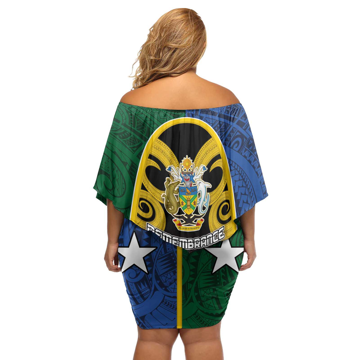 Solomon Islands Remembrance Day Off Shoulder Short Dress Lest We Forget and Polynesian Tattoo Pattern LT03 - Polynesian Pride