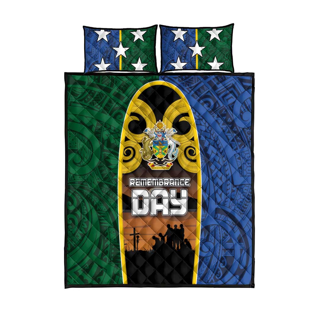 Solomon Islands Remembrance Day Quilt Bed Set Lest We Forget and Polynesian Tattoo Pattern