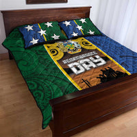 Solomon Islands Remembrance Day Quilt Bed Set Lest We Forget and Polynesian Tattoo Pattern
