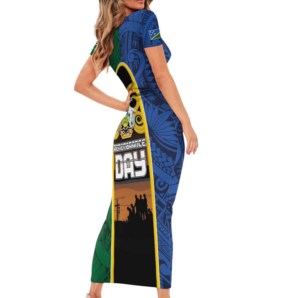 Solomon Islands Remembrance Day Short Sleeve Bodycon Dress Lest We Forget and Polynesian Tattoo Pattern LT03 - Polynesian Pride
