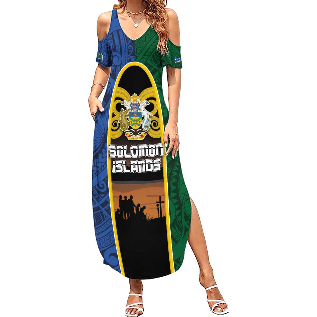 Solomon Islands Remembrance Day Summer Maxi Dress Lest We Forget and Polynesian Tattoo Pattern LT03 Women Black - Polynesian Pride