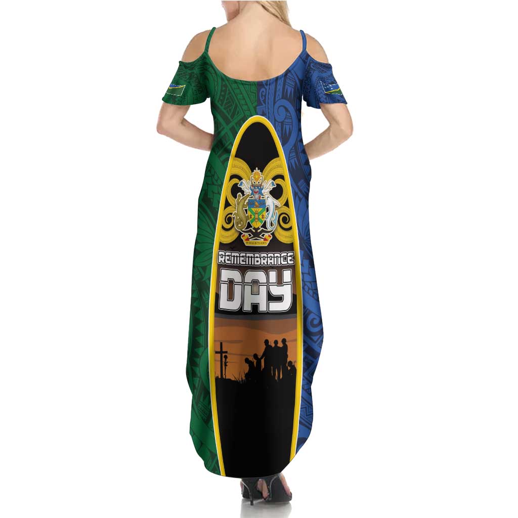 Solomon Islands Remembrance Day Summer Maxi Dress Lest We Forget and Polynesian Tattoo Pattern LT03 - Polynesian Pride
