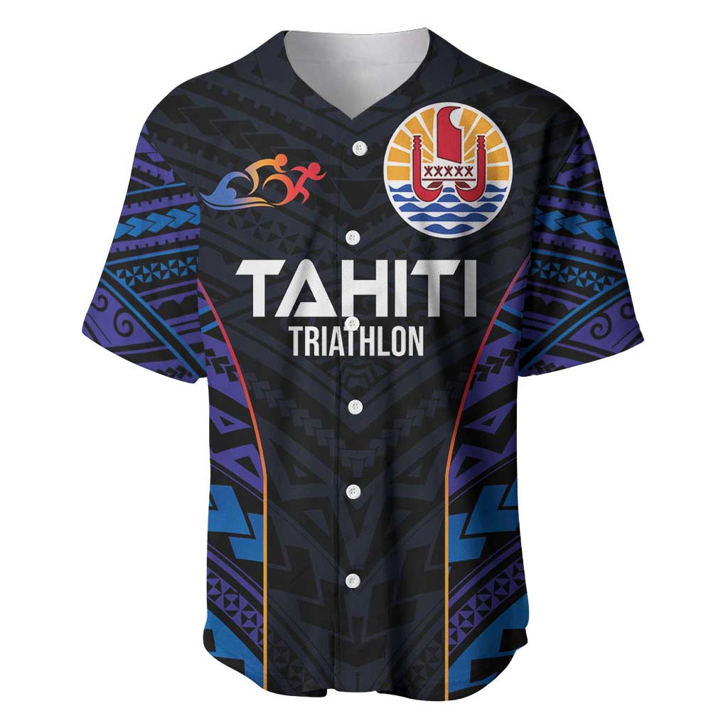 Personalised Tahiti Triathlon Polynesian Pattern Baseball Jersey