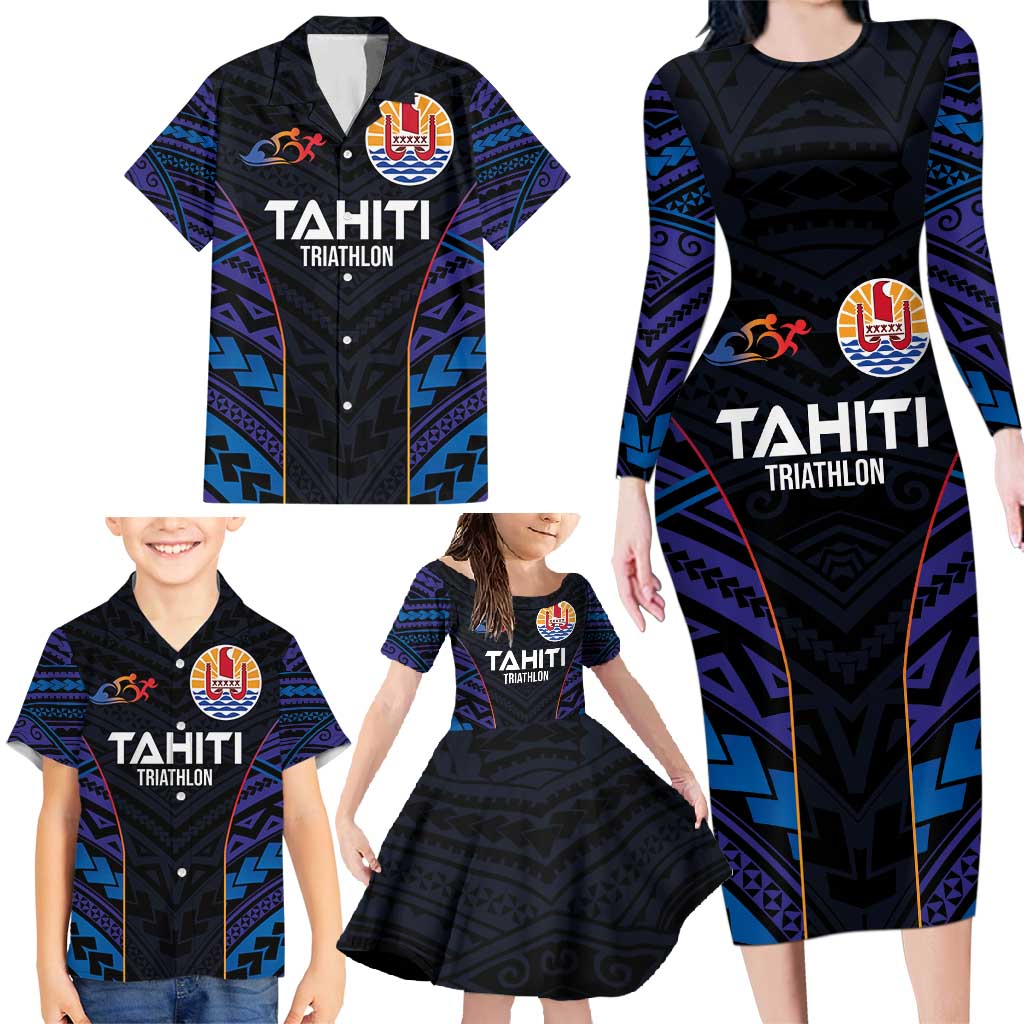 Personalised Tahiti Triathlon Polynesian Pattern Family Matching Long Sleeve Bodycon Dress and Hawaiian Shirt LT03 - Polynesian Pride