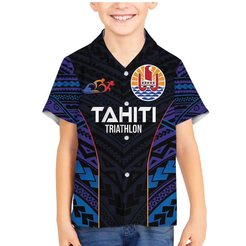 Personalised Tahiti Triathlon Polynesian Pattern Family Matching Mermaid Dress and Hawaiian Shirt LT03 Son's Shirt Black - Polynesian Pride