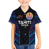 Personalised Tahiti Triathlon Polynesian Pattern Family Matching Off Shoulder Short Dress and Hawaiian Shirt LT03 Son's Shirt Black - Polynesian Pride