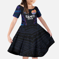 Personalised Tahiti Triathlon Polynesian Pattern Family Matching Short Sleeve Bodycon Dress and Hawaiian Shirt LT03 Daughter's Dress Black - Polynesian Pride