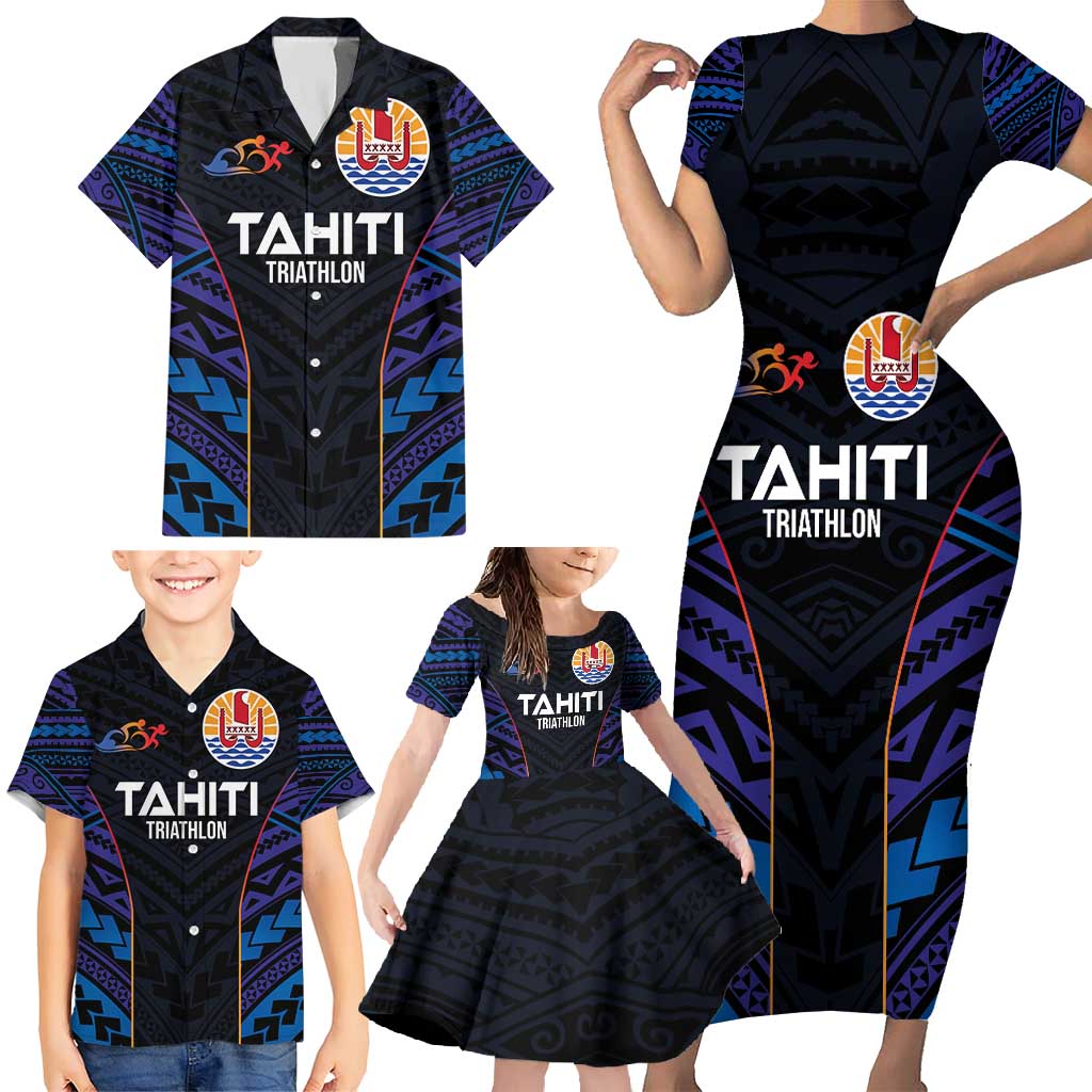 Personalised Tahiti Triathlon Polynesian Pattern Family Matching Short Sleeve Bodycon Dress and Hawaiian Shirt LT03 - Polynesian Pride