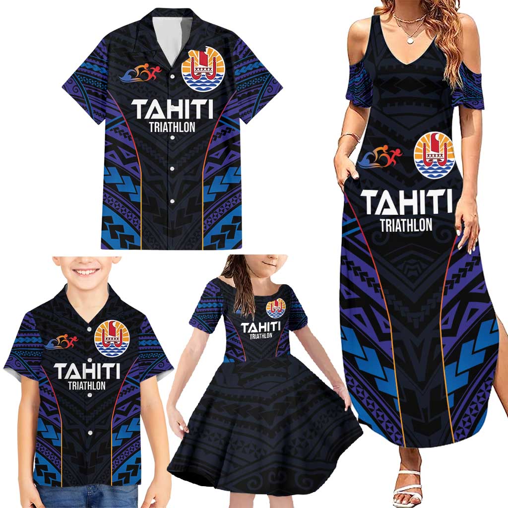 Personalised Tahiti Triathlon Polynesian Pattern Family Matching Summer Maxi Dress and Hawaiian Shirt LT03 - Polynesian Pride