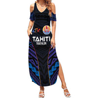 Personalised Tahiti Triathlon Polynesian Pattern Family Matching Summer Maxi Dress and Hawaiian Shirt LT03 Mom's Dress Black - Polynesian Pride
