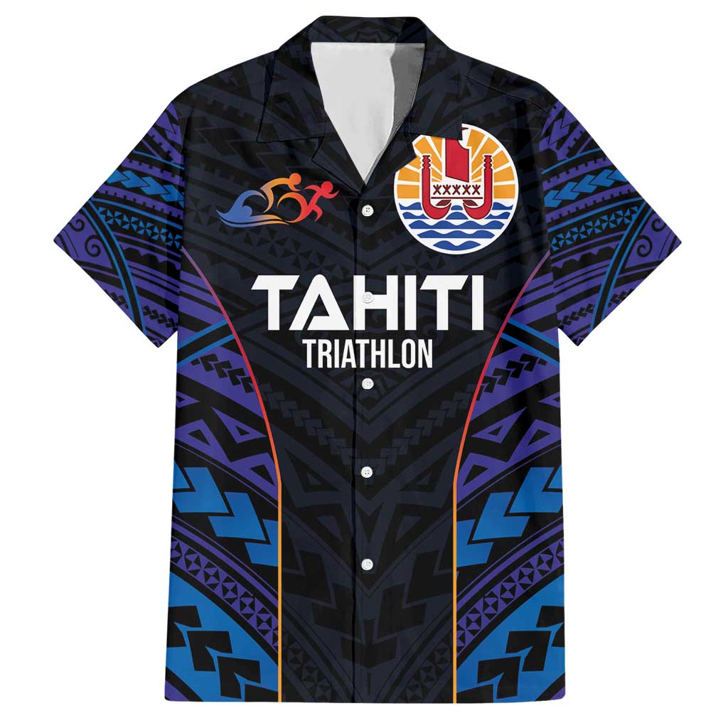 Personalised Tahiti Triathlon Polynesian Pattern Hawaiian Shirt LT03 Black - Polynesian Pride