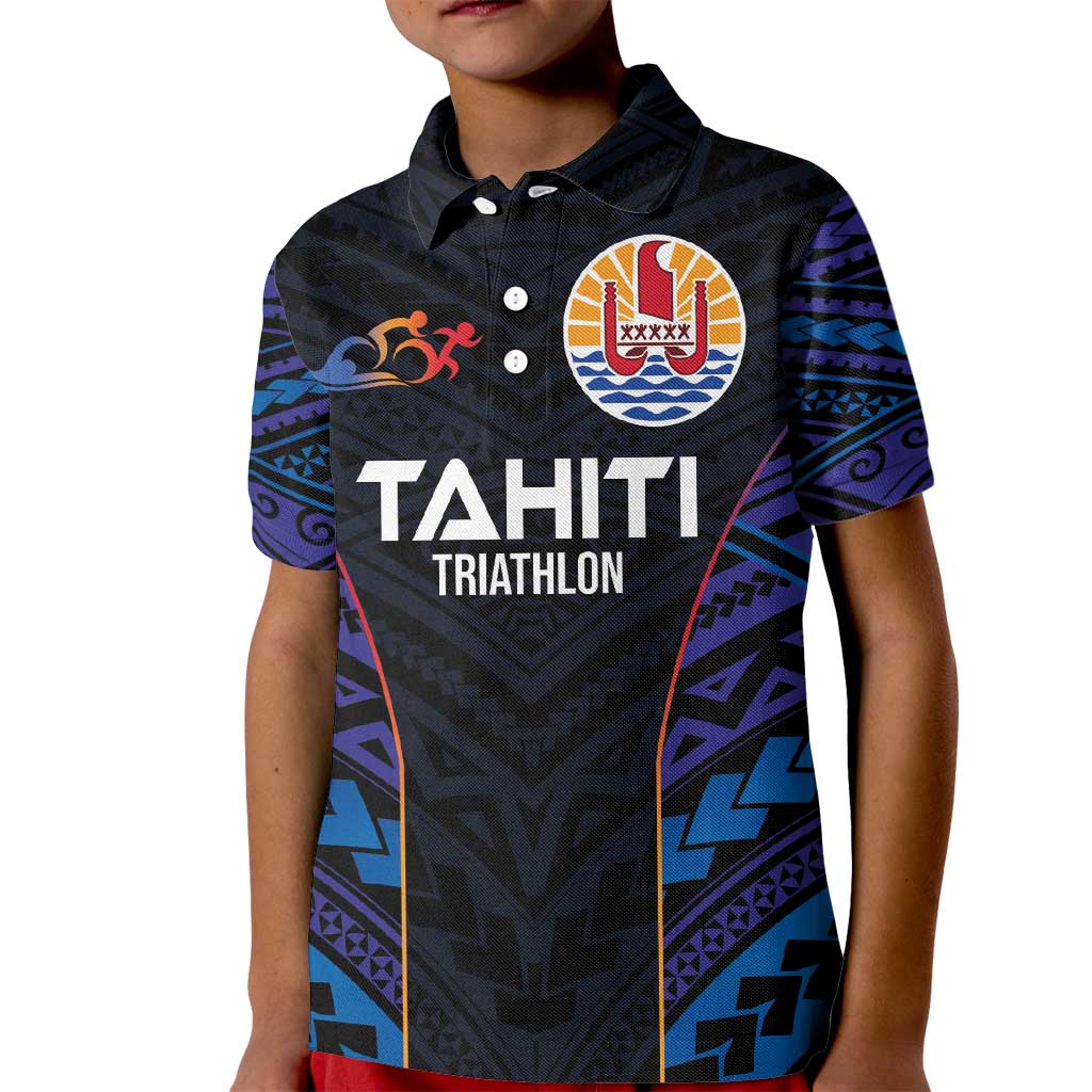 Personalised Tahiti Triathlon Polynesian Pattern Kid Polo Shirt LT03 Kid Black - Polynesian Pride