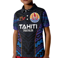 Personalised Tahiti Triathlon Polynesian Pattern Kid Polo Shirt LT03 Kid Black - Polynesian Pride