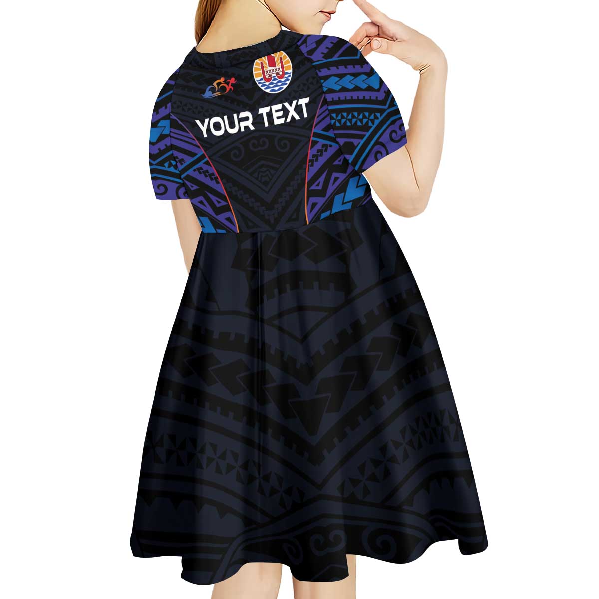 Personalised Tahiti Triathlon Polynesian Pattern Kid Short Sleeve Dress LT03 - Polynesian Pride
