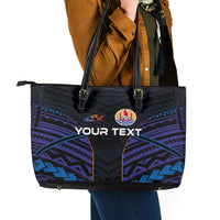 Personalised Tahiti Triathlon Polynesian Pattern Leather Tote Bag LT03 - Polynesian Pride