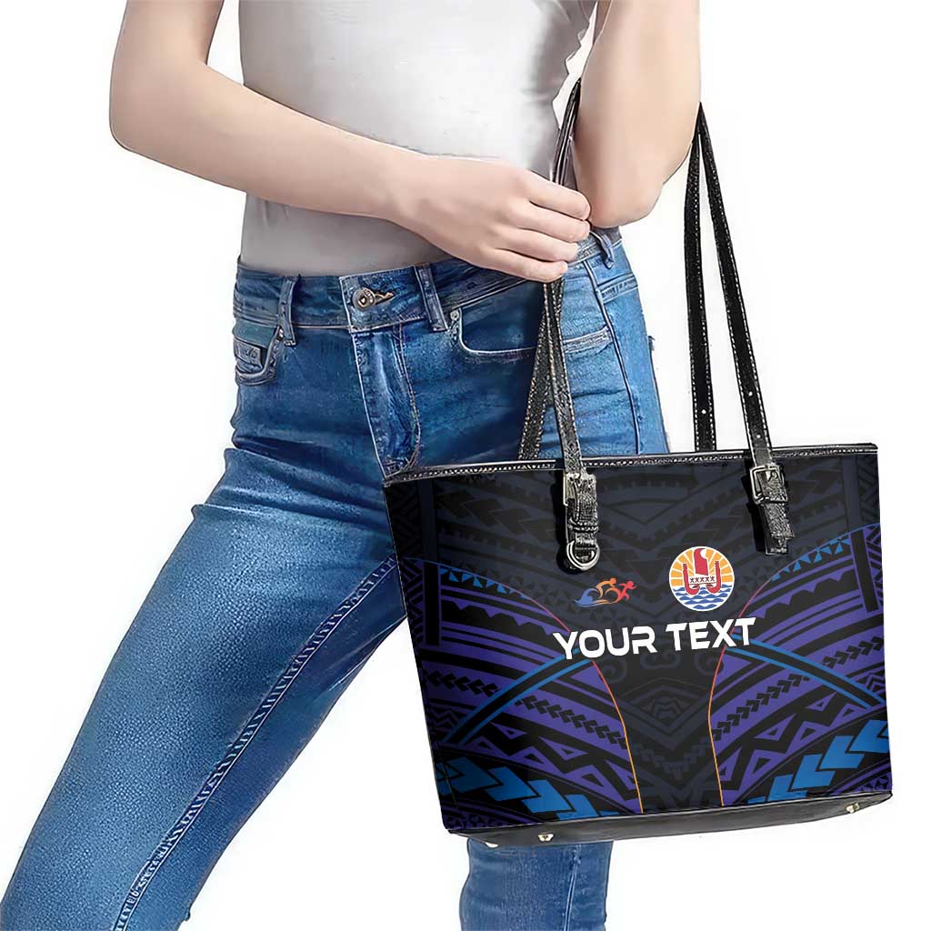 Personalised Tahiti Triathlon Polynesian Pattern Leather Tote Bag LT03 - Polynesian Pride