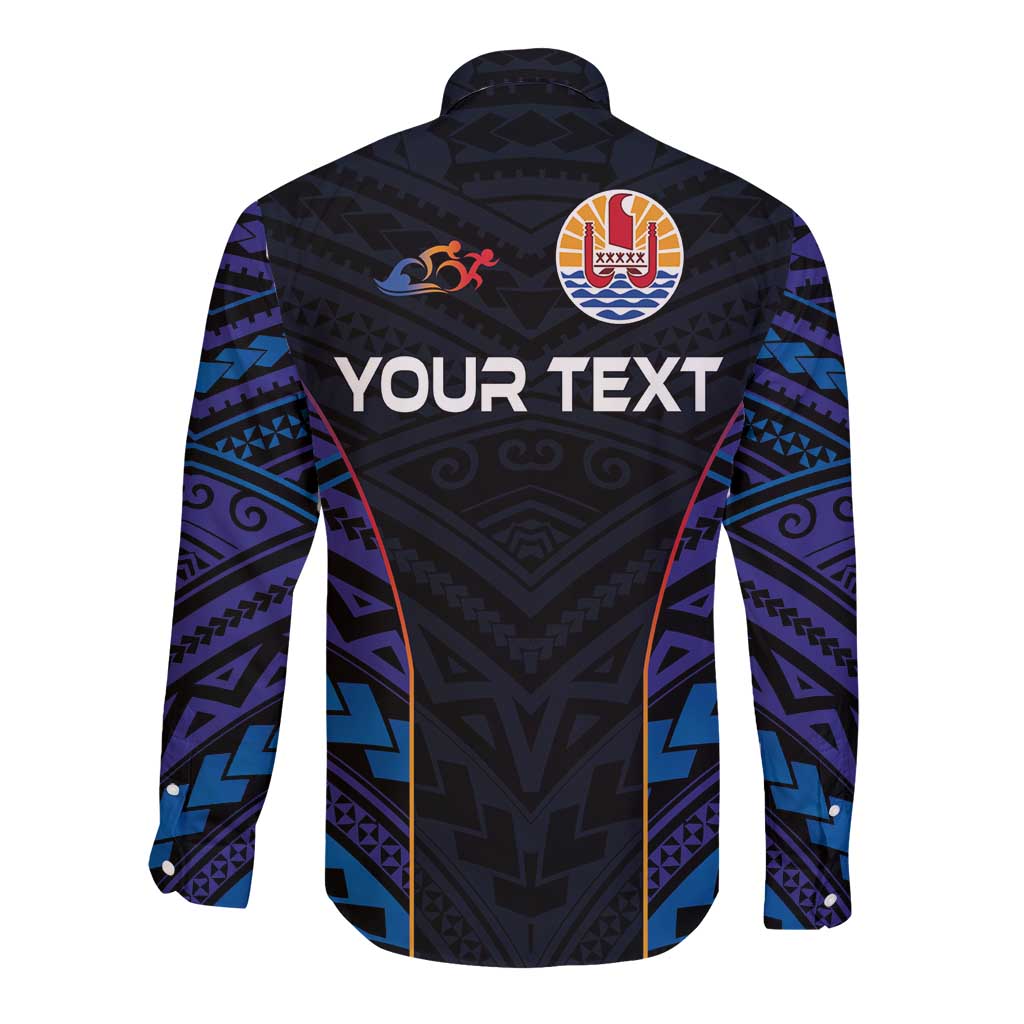 Personalised Tahiti Triathlon Polynesian Pattern Long Sleeve Button Shirt LT03 - Polynesian Pride