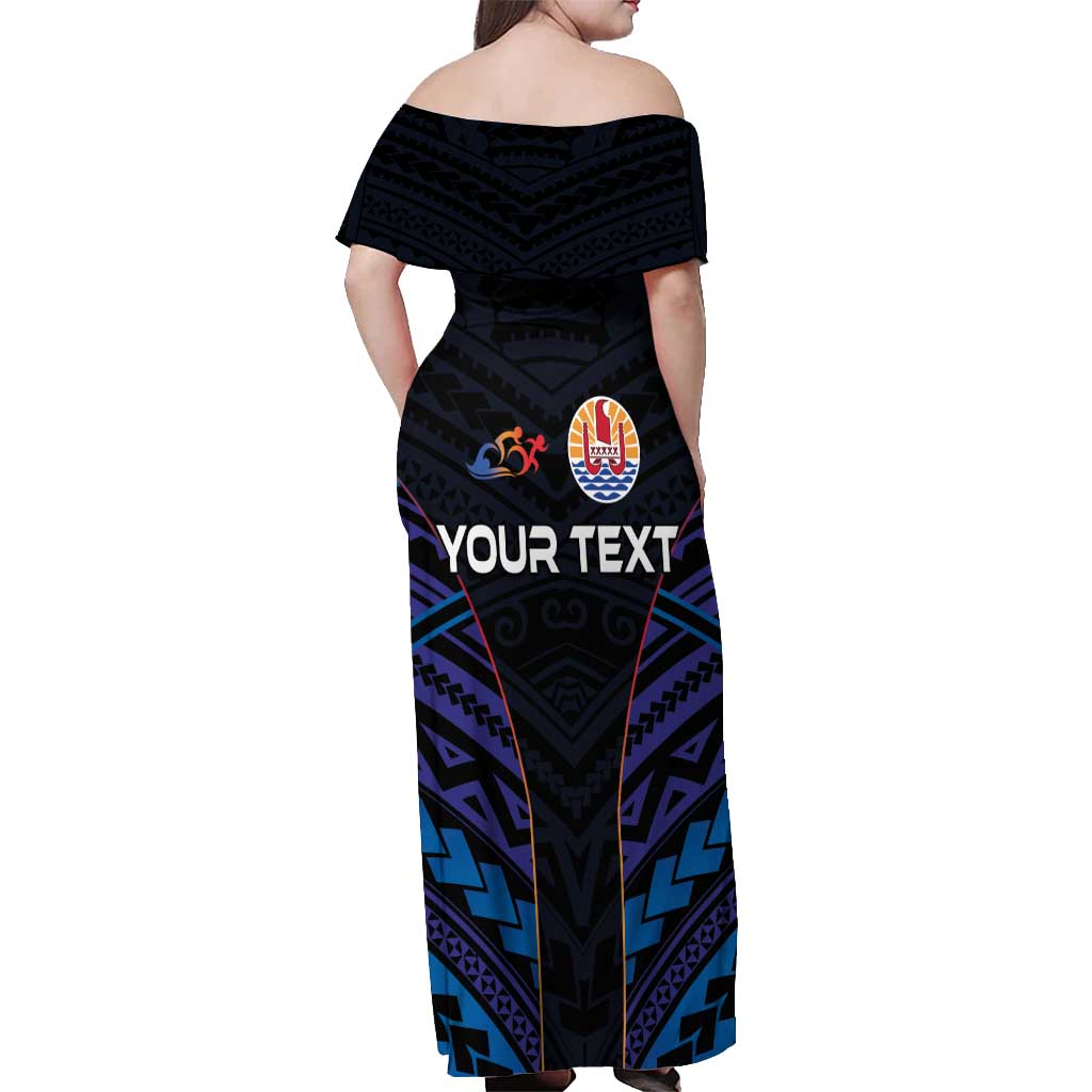 Personalised Tahiti Triathlon Polynesian Pattern Off Shoulder Maxi Dress LT03 - Polynesian Pride