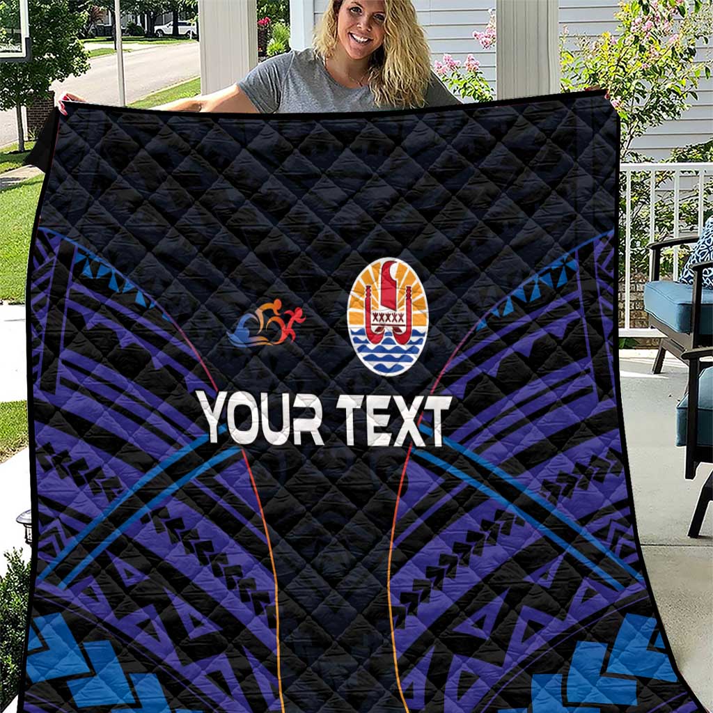 Personalised Tahiti Triathlon Polynesian Pattern Quilt LT03 Black - Polynesian Pride